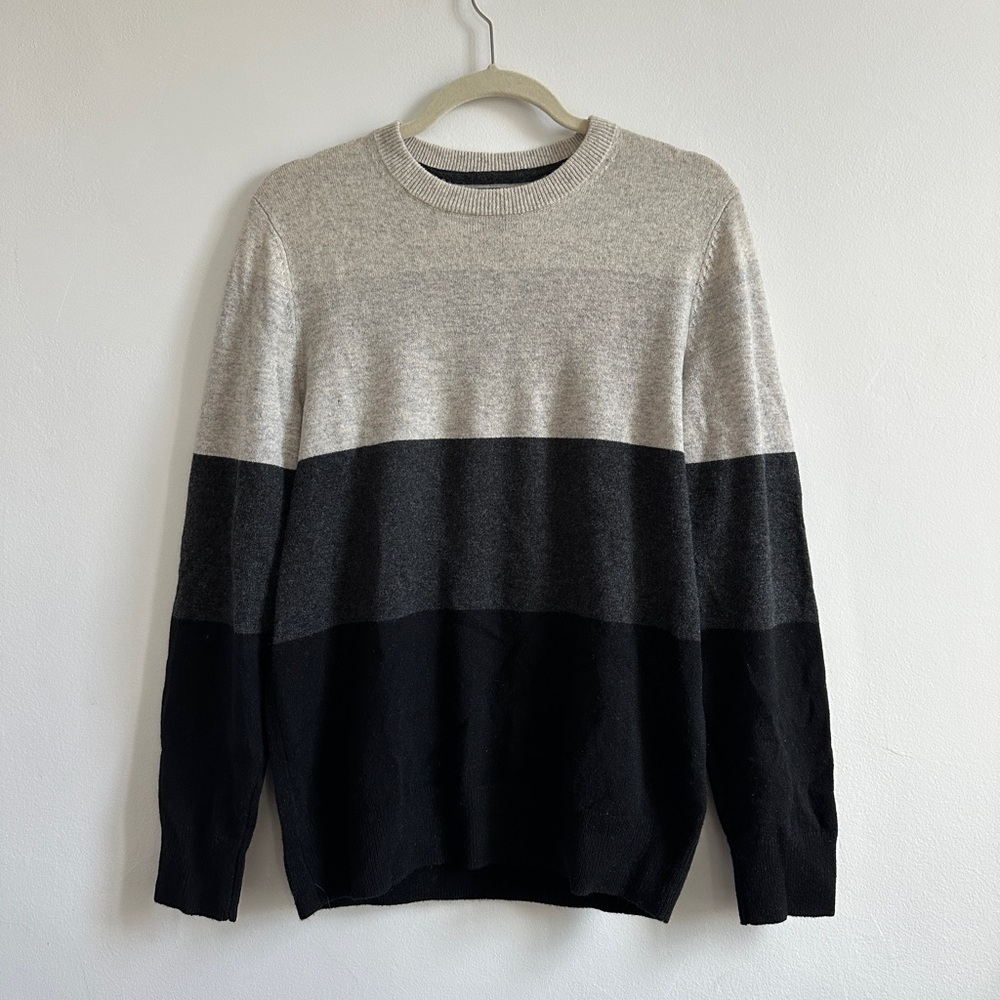 Cashmere Daniel Hechter Men's Crewneck Sweater - Cream, Gray, and Black